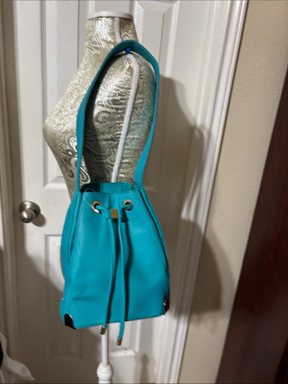 Vince Camuto Teal Drawstring Bucket Shoulder Bag. Preowned but never used